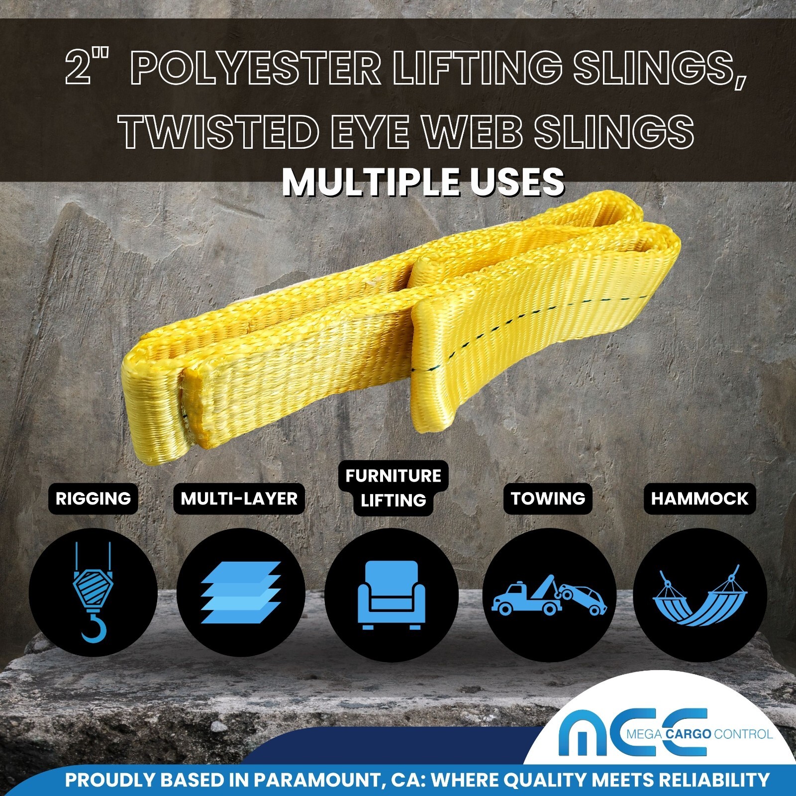 1 Pack 2" x 3ft Twisted Eye Web Sling Lifting Strap Industrial 3100 lbs