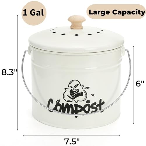 Small Kitchen Compost Bin, 1 Gallon Odorless Composter Container, Food Waste