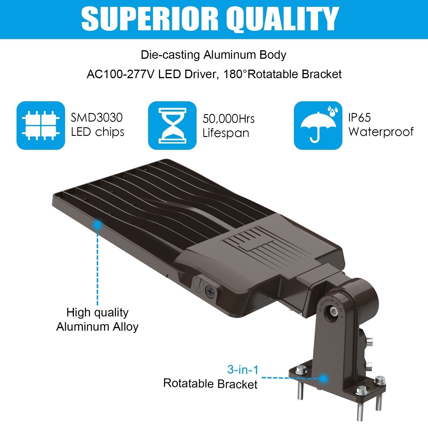 277-480V 44800LM 320W Commercial LED Shoebox Parking Lot Light Fixture Photocell