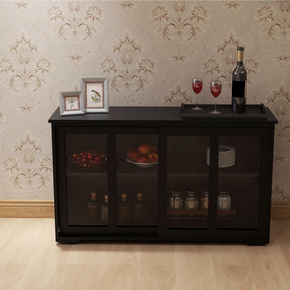 Functional Sideboard with Tempered Glass Door Large Storage Space Home Buffet