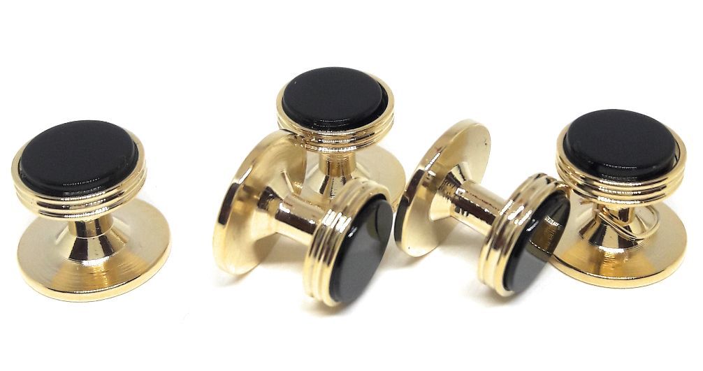 ONYX / GOLD TUXEDO SHIRT STUDS (5) MANUFACTURERS DIRECT PRICING!!!
