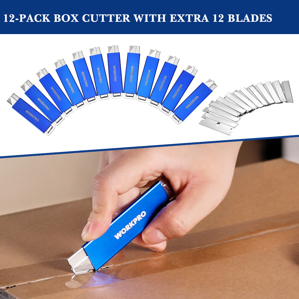 WORKPRO 12-Pack Box Cutter Retractable Utility Knife Box Opener Edge Razor Blade