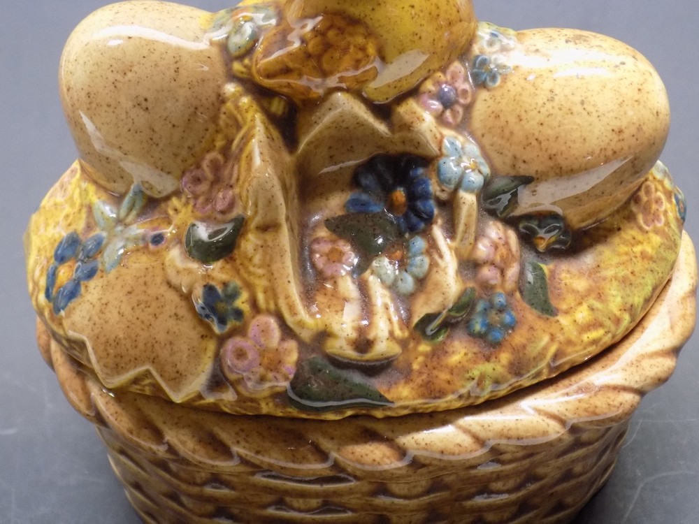 Vintage Ceramic Easter Basket Dish w/ Chick & Eggs Lid Spring Decor