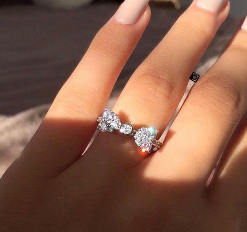 Tiny Knot Silver Pave Cubic Zirconia Engagement Bow Ring RS76