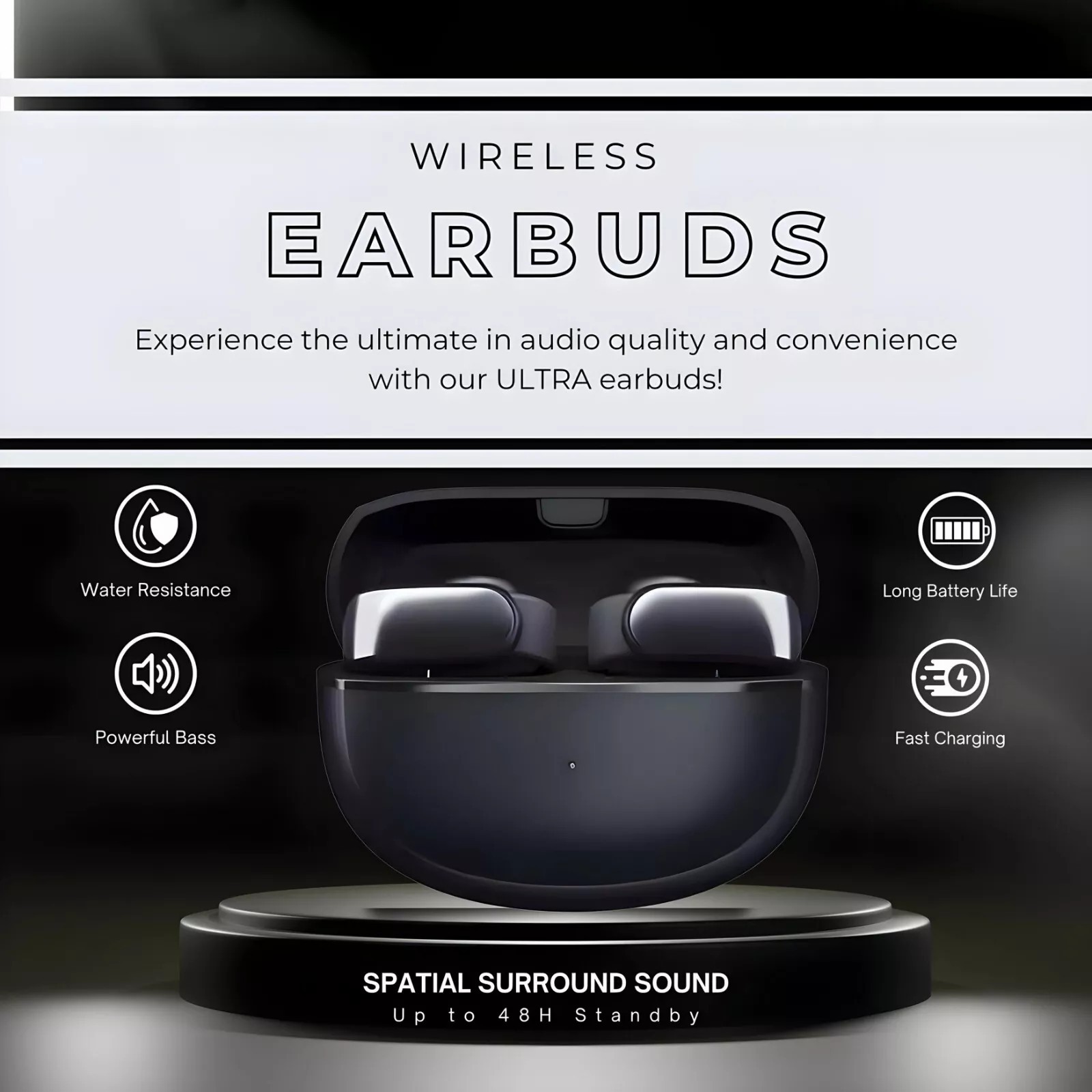 Ultra Open-Ear True Wireless Bluetooth Earphone Ultra Open Earbuds White - New