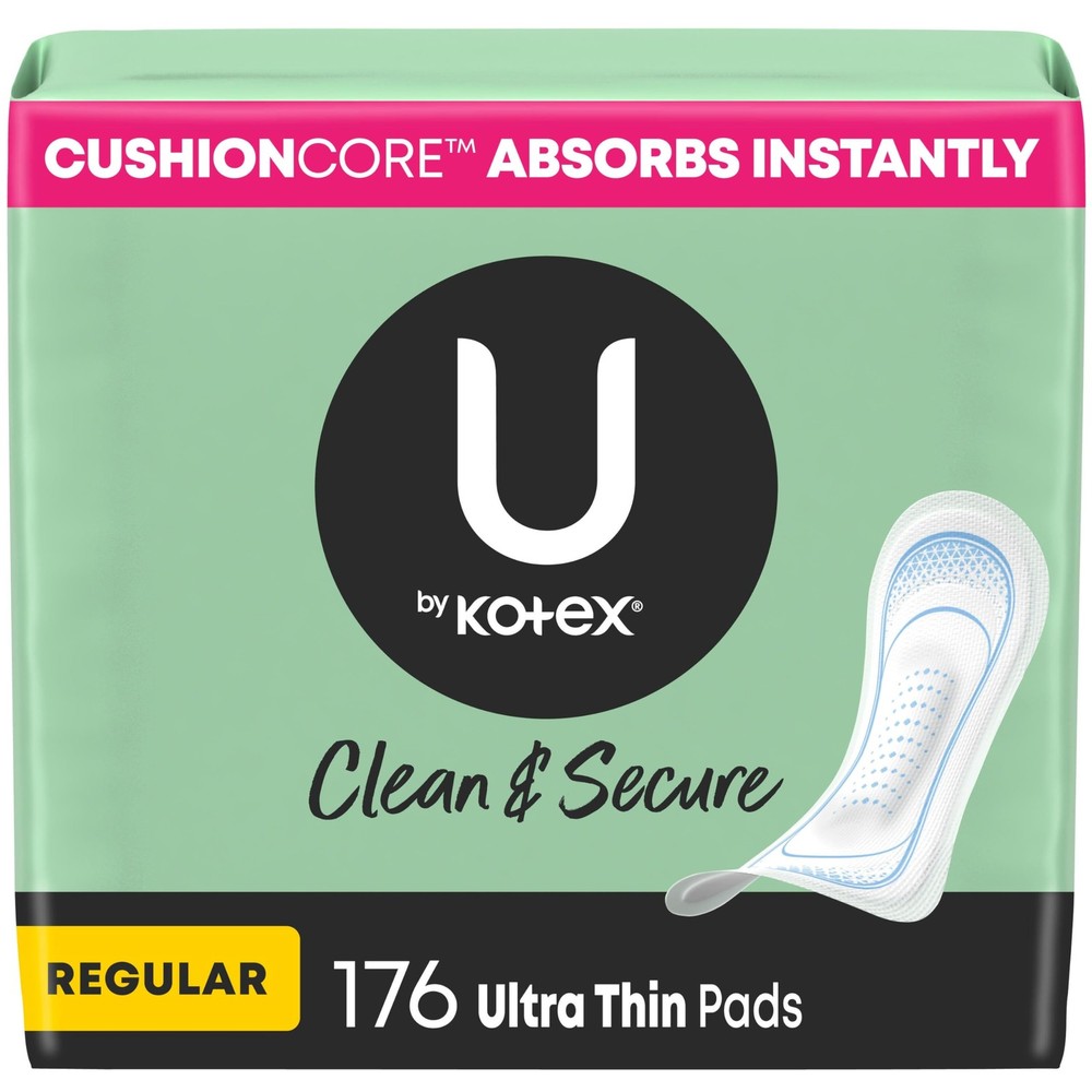 U by Kotex Clean  Secure Ultra Thin Pads, Regular Absorbency, 176 Count