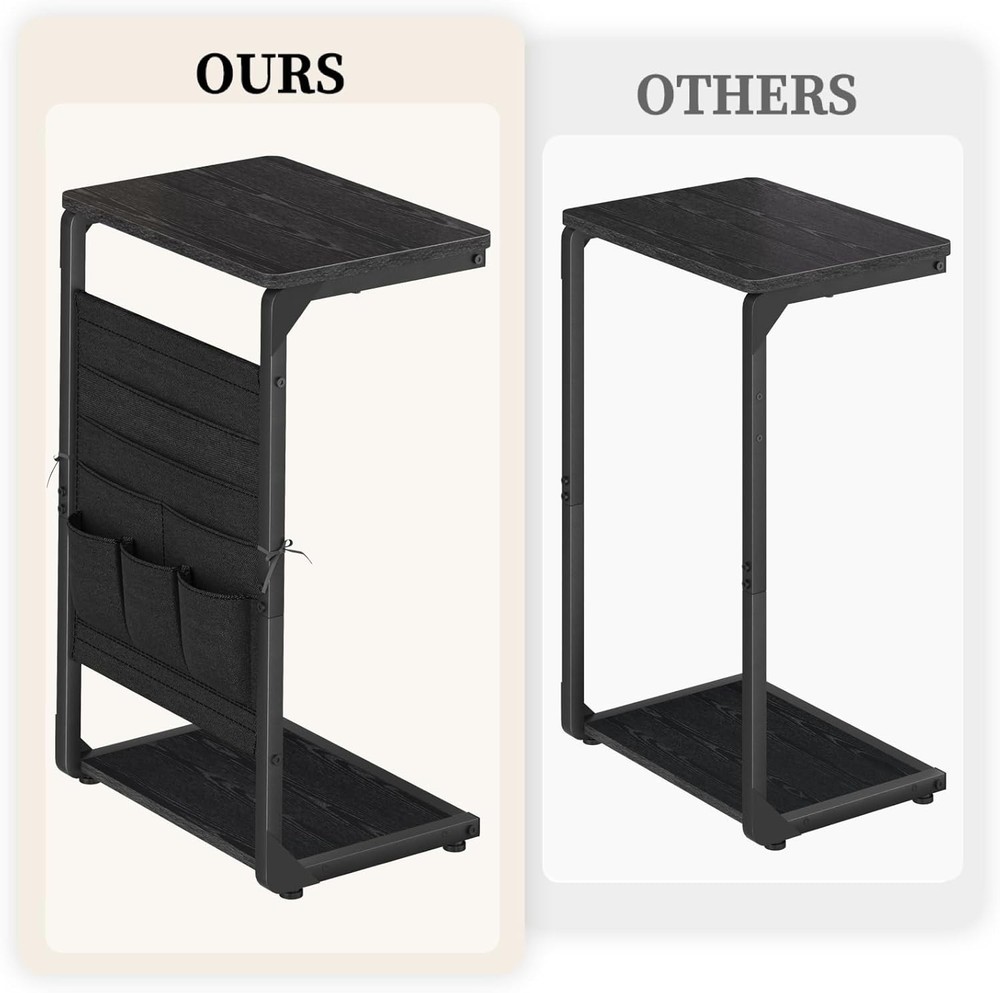 C-Shaped End Table W/ Storage Bag Small Couch Side Table Sofa TV Tray Table