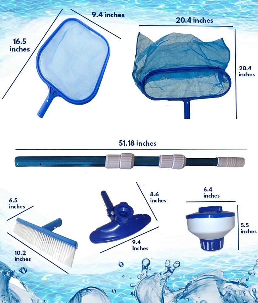 FibroPool Above Ground Swimming Pool Maintenance Kit - Telescoping Pole, Leaf...