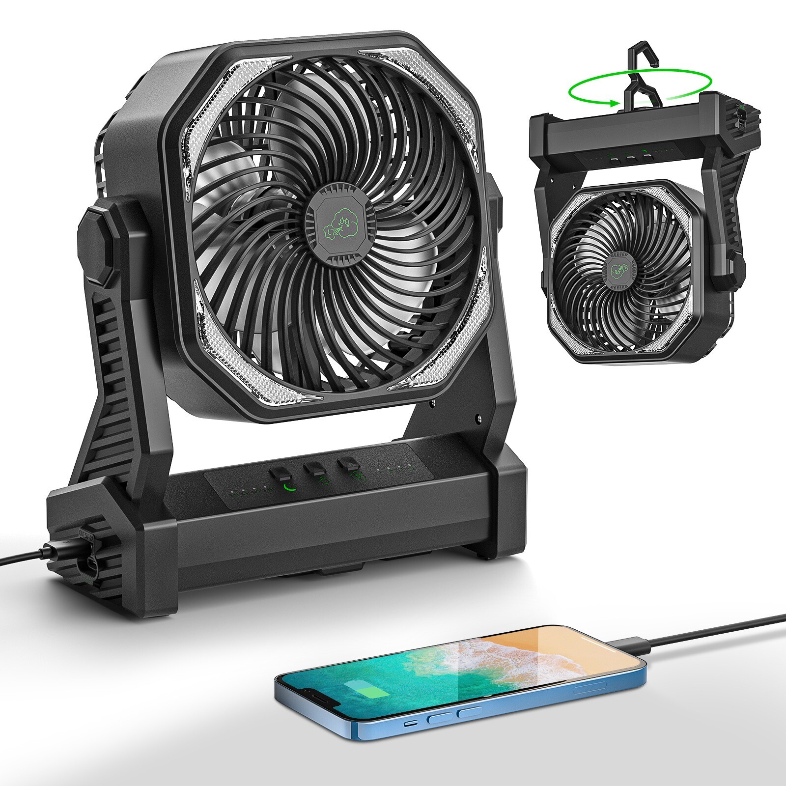 Up to 58hours Battery Portable Camping Fan with 20000mAh Rechargeable Power Bank