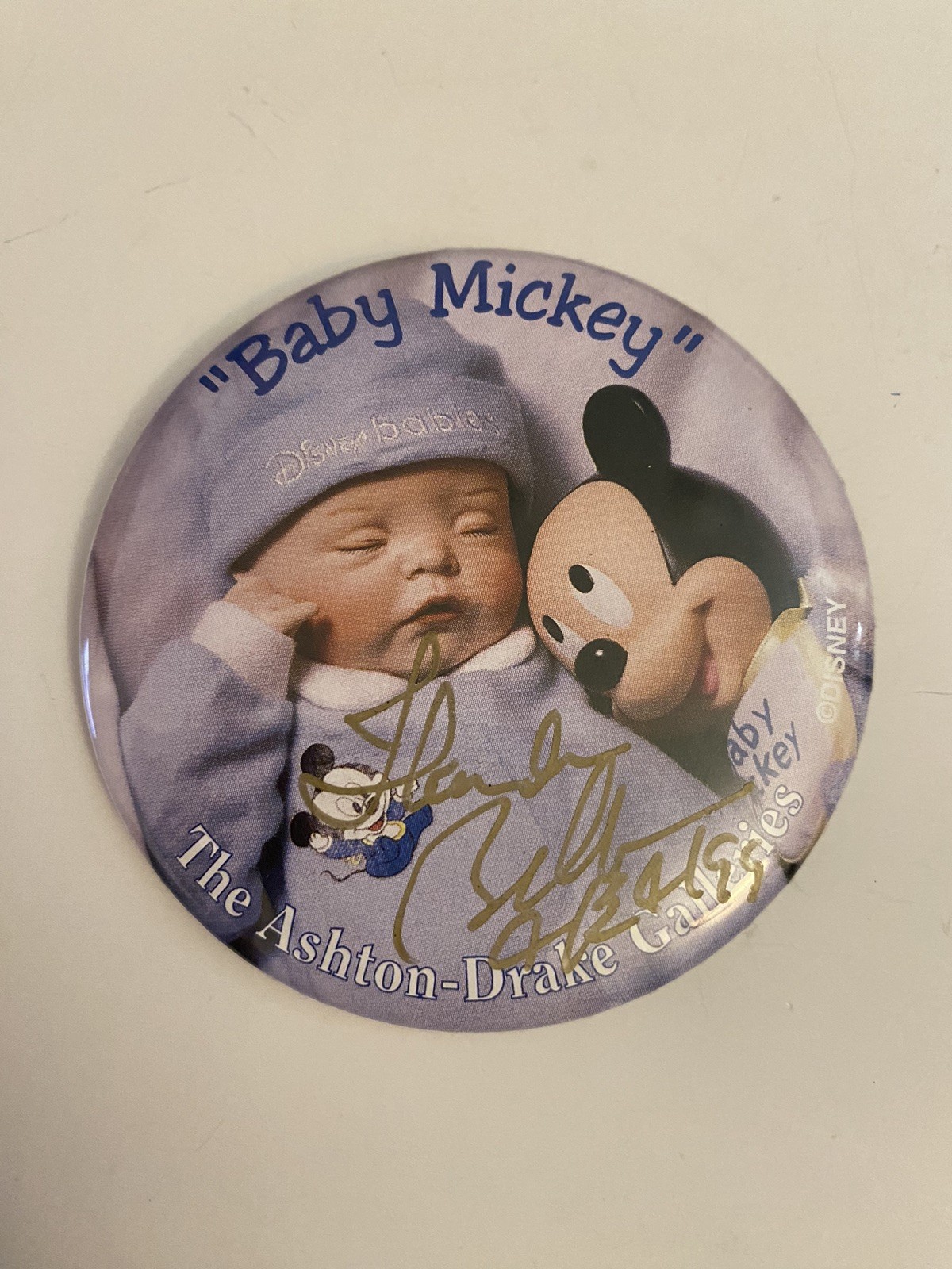 The Ashton Drake Galleries Baby Mickey Pin Back Button Signed P18