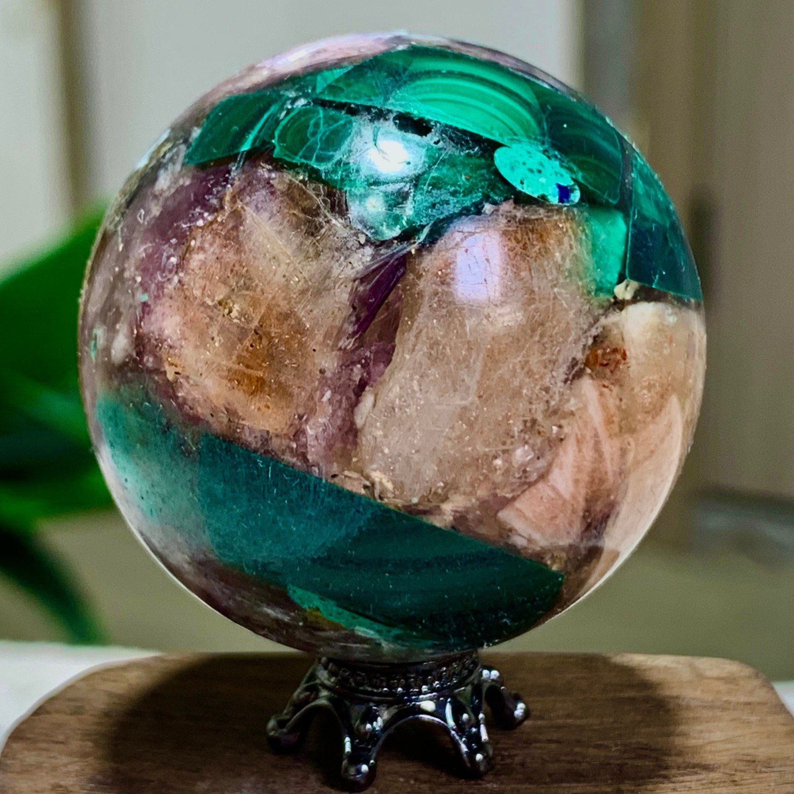 40G Newly discovered rare malachite purple mica symbiotic sphere restoration