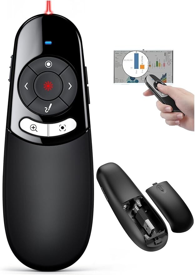 Wireless Presentation Clicker USB A/C – Digital & Laser Pointer, LED Screen