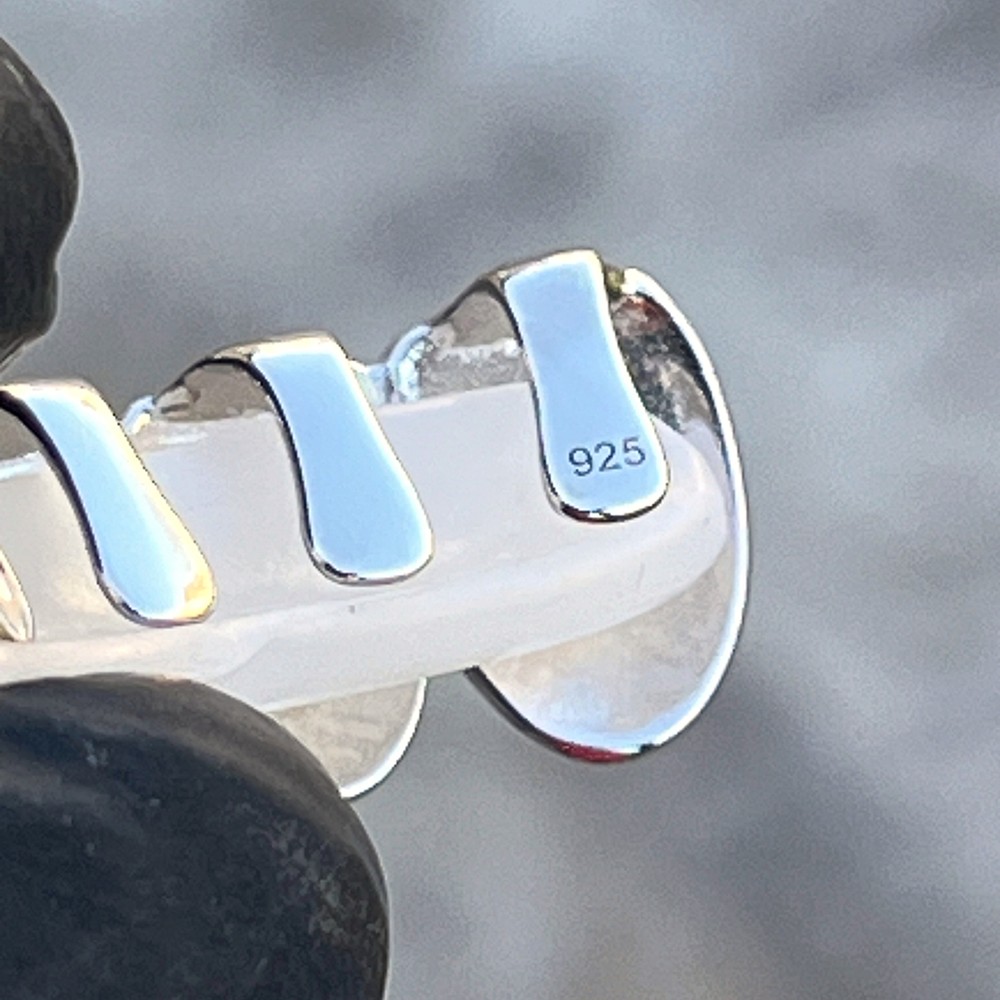 Real Solid 925 Sterling Silver White Enamel Grillz Rapper Grill Six Top Teeth