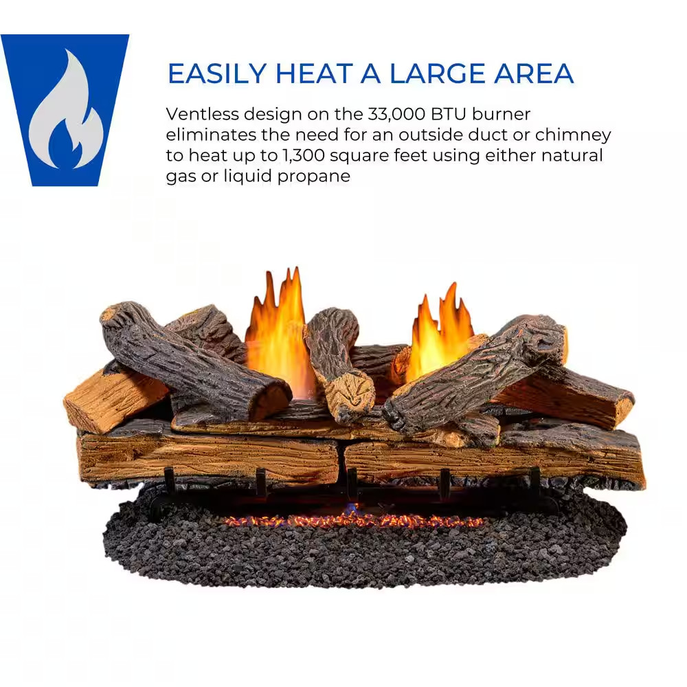 Vent Free Dual Fuel Log Set - 30 In. Split Red Oak - T-Stat Control