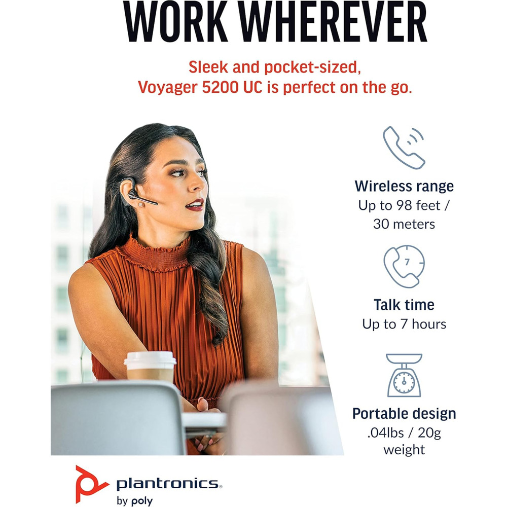 Poly Voyager 5200 UC Bluetooth Wireless Headset Noise Cancelling + BT700 7K2F3AA