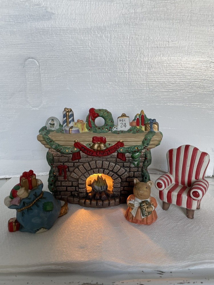 Vintage Fireplace Night Light Set With Original Box Works *READ*