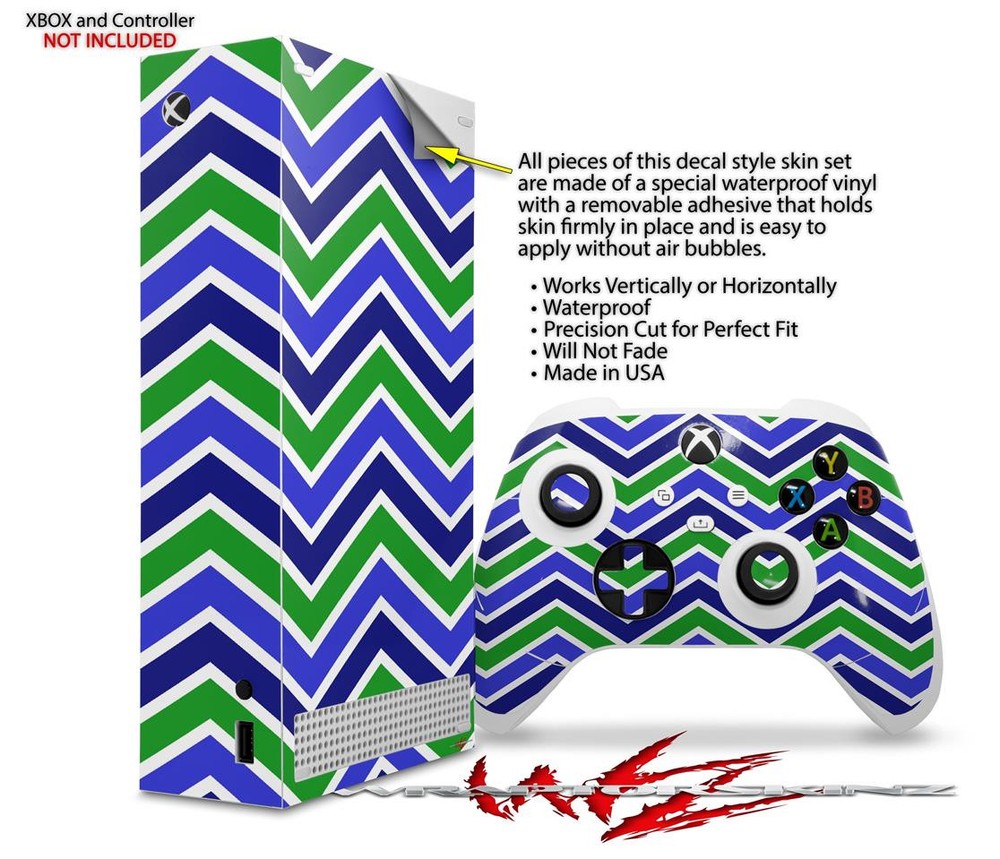 Skin Wrap for XBOX Series S Console Controller Zig Zag Blue Green