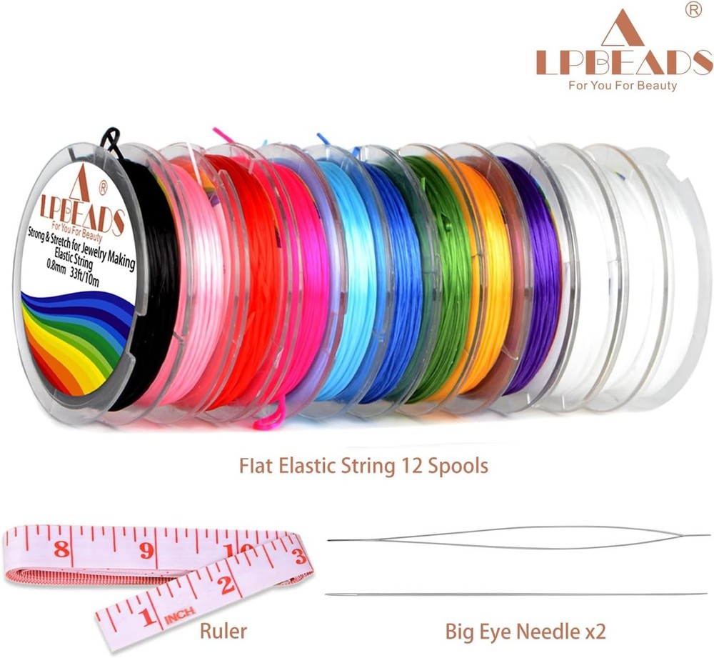 LPBeads 12 Rolls 0.8mm Elastic Stretchy String String, Colorful