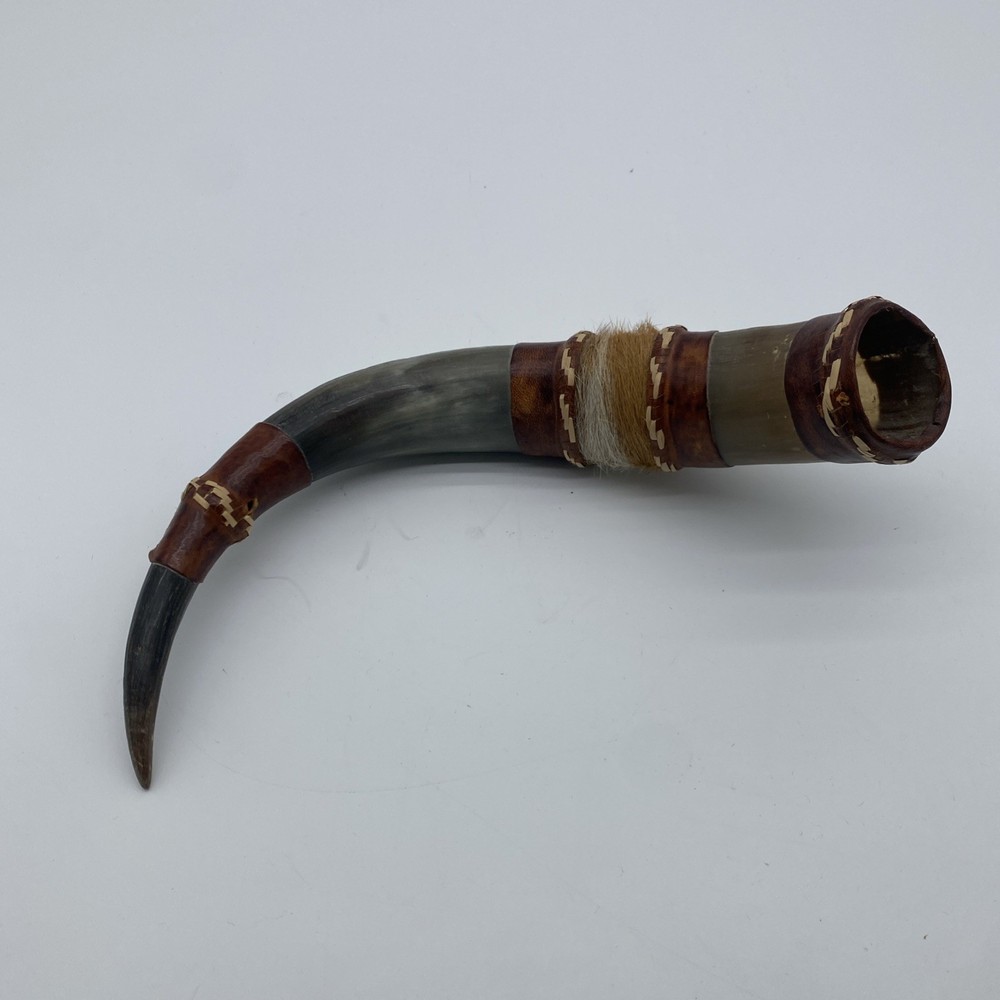 Vintage Powder Horn Muzzleloader with Leather Straps Hand Crafted