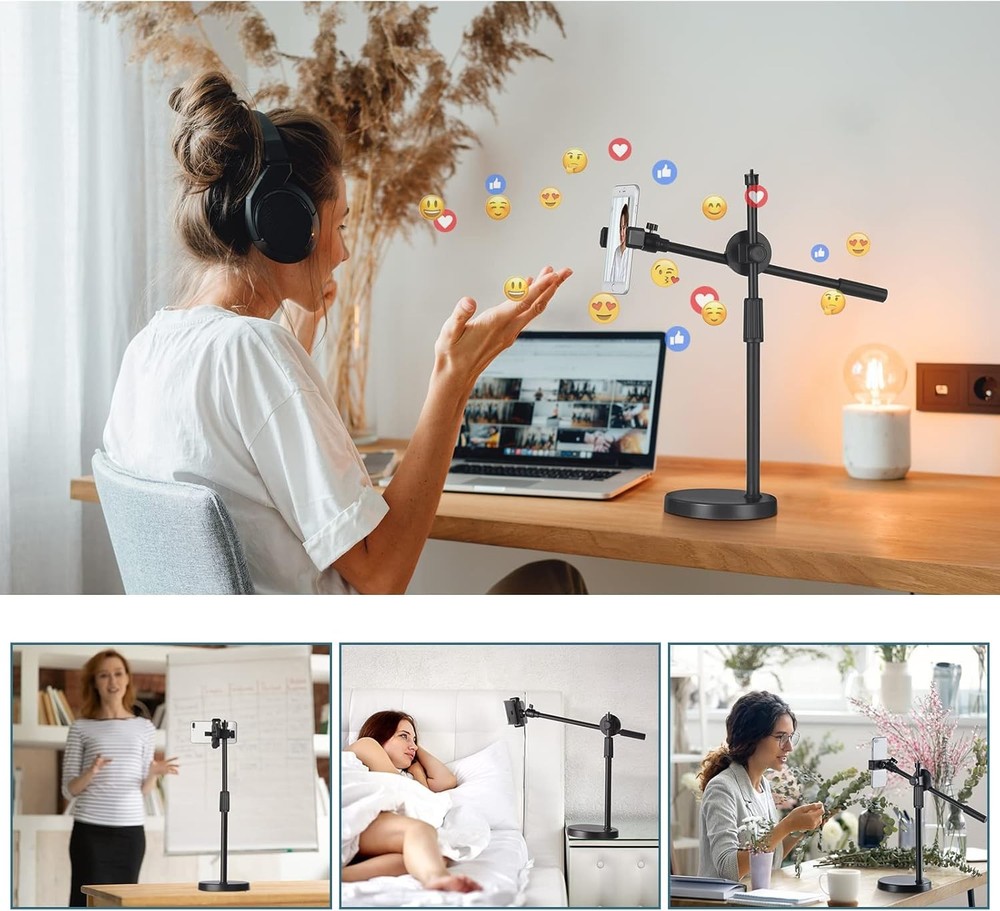 Overhead Phone Mount Live Streaming Desktop Stand,Adjustable Black
