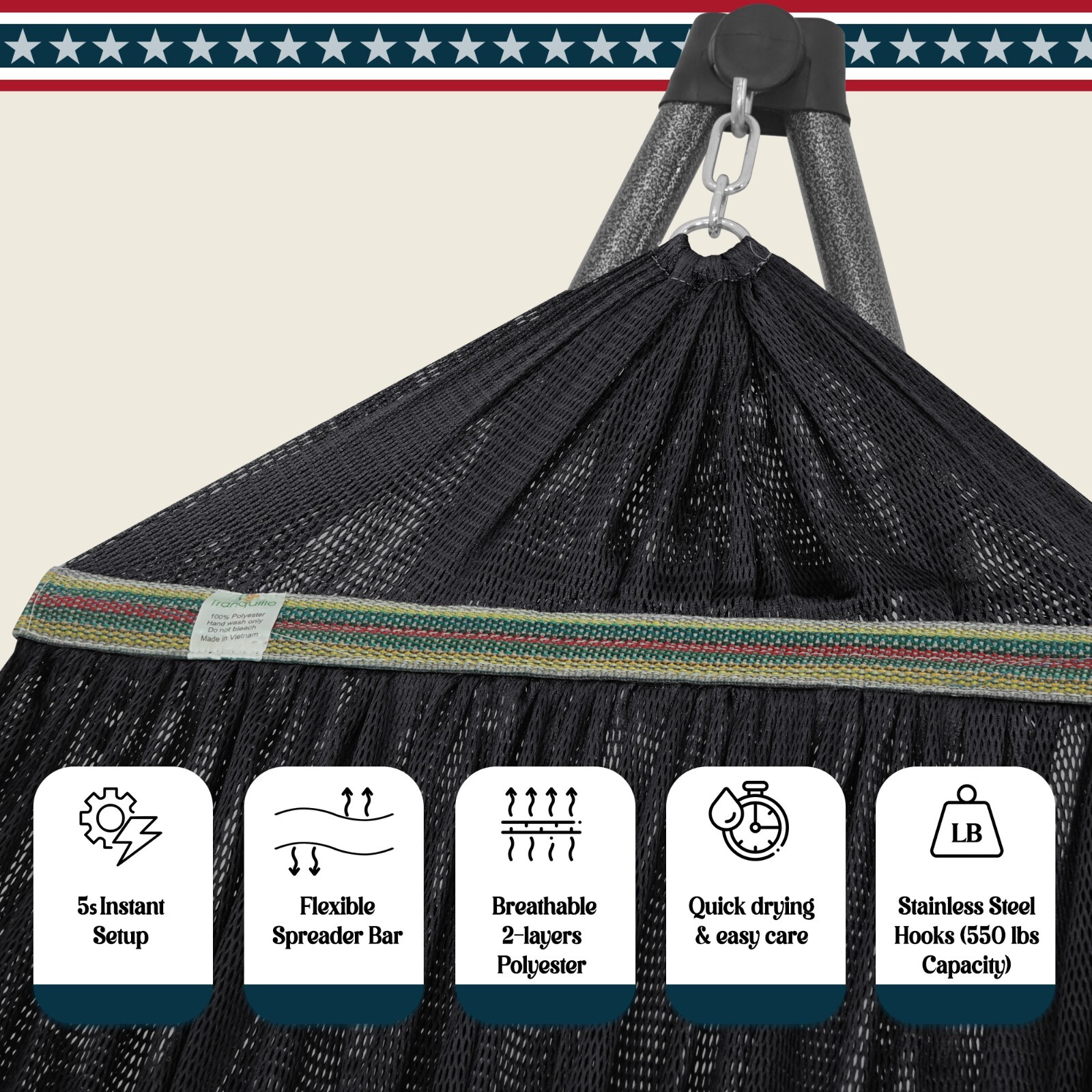 Tranquillo Adjustable Hammock Stand Camping Hammock and Stand 550lb, Black