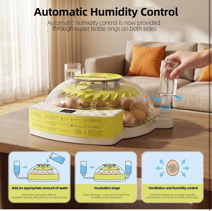22 Egg Incubators for Hatching Eggs, 360° View with Automatic Egg Turning & Humi