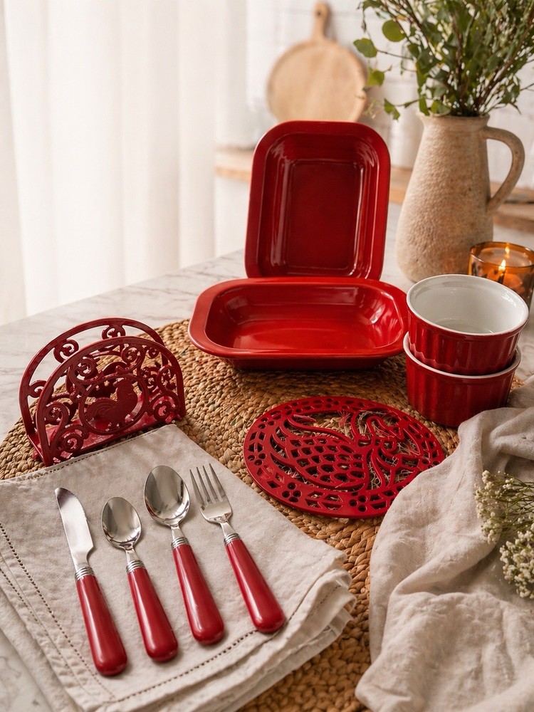 Red farm house kitchen set bundle