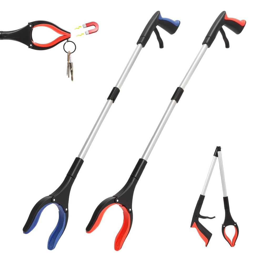2 Pack Grabber Reacher Tool, Foldable Pickup Tool with 90° Rotating Head & Ma...