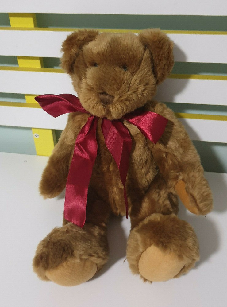 UNITY GIFTS TEDDY BEAR BROWN JOINTED BEAR RED BOW 40CM