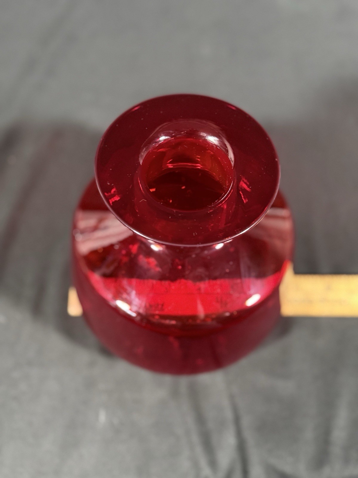 Rainbow-Viking Glass Co. Ruby Red Hand Blown Decanter No Stopper Vintage 60s MCM