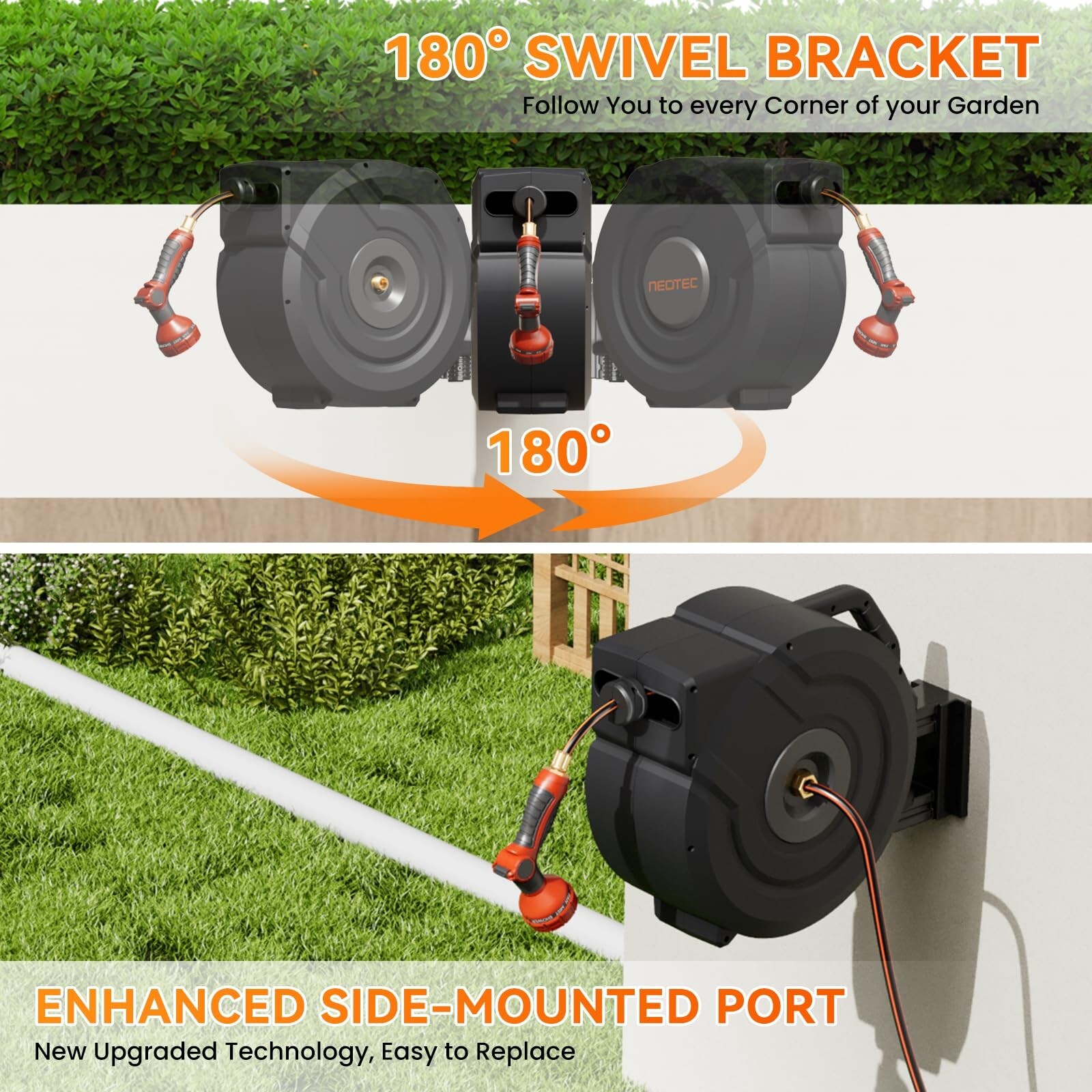 Retractable Garden Hose Reel 1/2 in x 130 ft Wall Mounted Garden Hose Reel