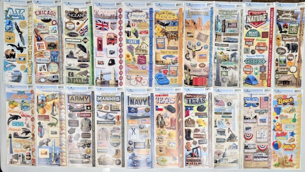Themed Scrapbook Stickers Sheet Lot City Vacation Outdoor Travel Paper Cardstock