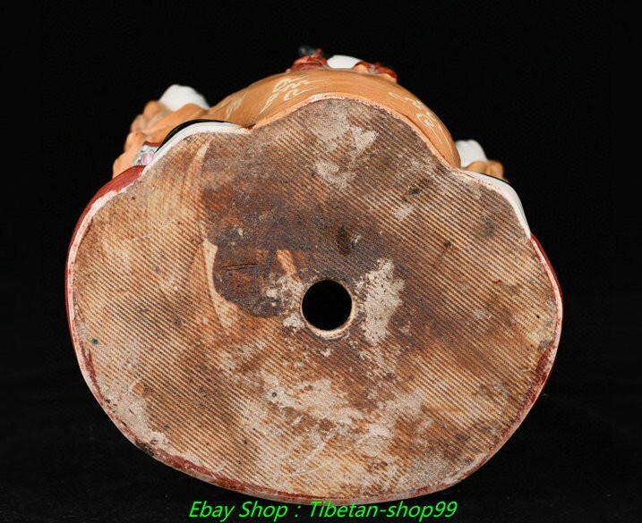 11.8''Old Famille Rose Porcelain Gilt Tongzi Happy Laugh Maitreya Buddha Statue