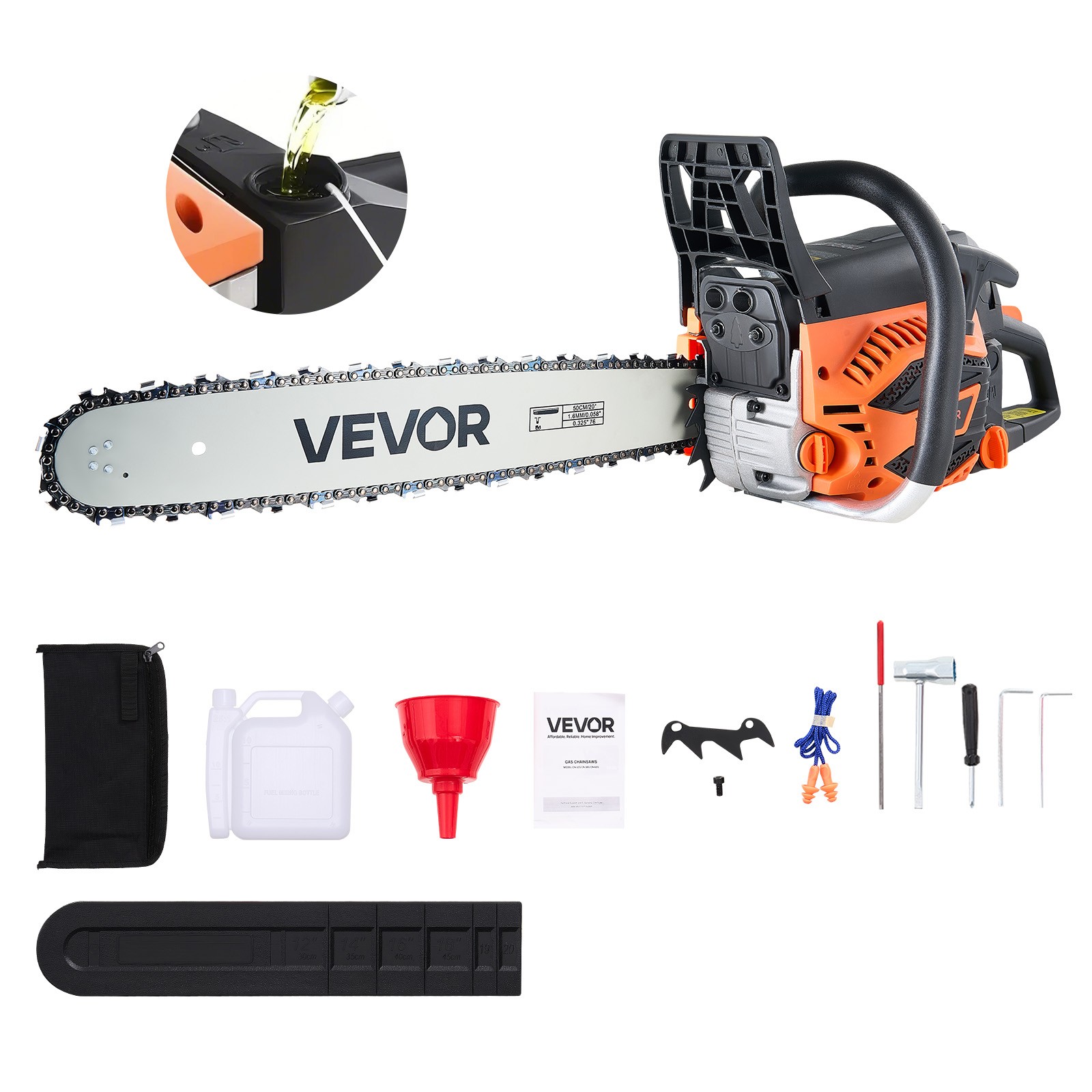 VEVOR 62cc Gas Chainsaw 3.8 HP Gas Powered 20 inch Chainsaw For Wood Cutting