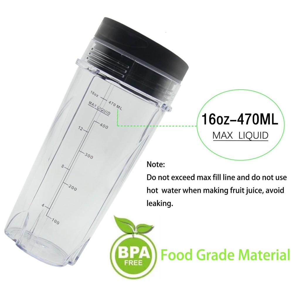 16oz Replacement Cups for Ninja QB3001SS, Replacement 16oz Blender Cup Compat...