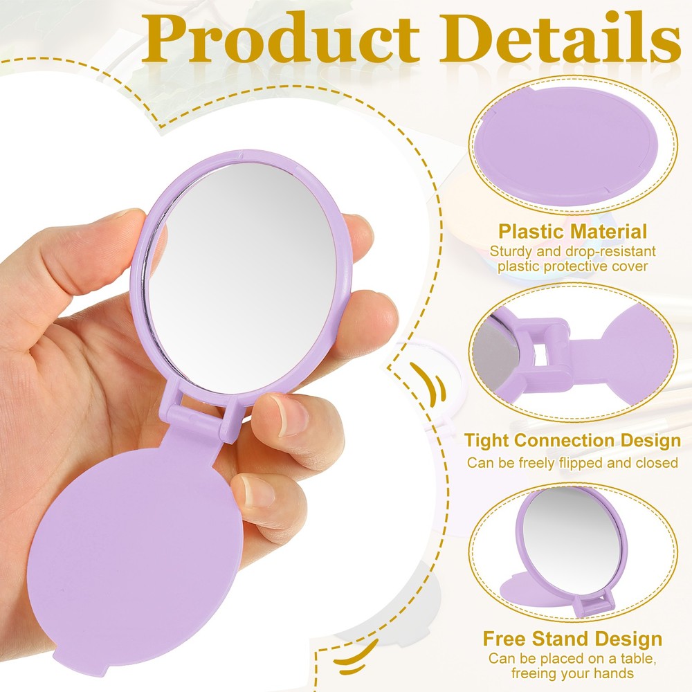 18 Pcs Round Compact Mirror Bulk, Mini Pocket Mirrors, Purple