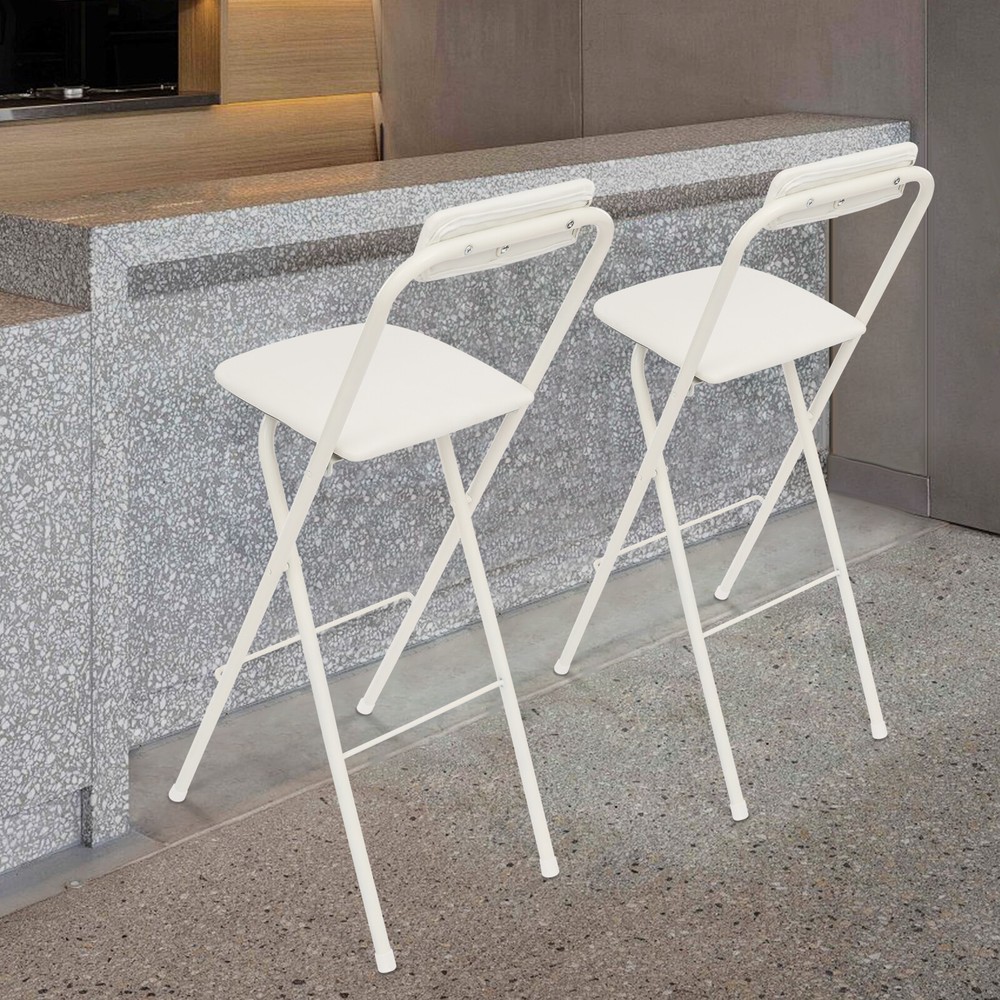 2PCS Modern Folding Bar Chairs, Space-Saving Design, Comfortable Seating White
