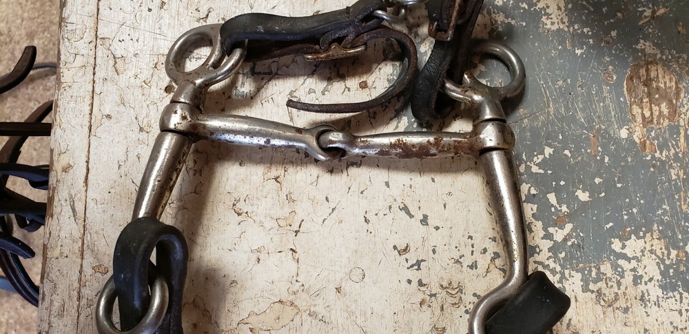 Western leather split reins with a tom thumb bit