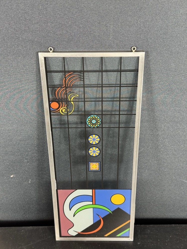Suncatcher Glass Panel Frank Lloyd Wright Inspired Reverse Flush Applied Signed