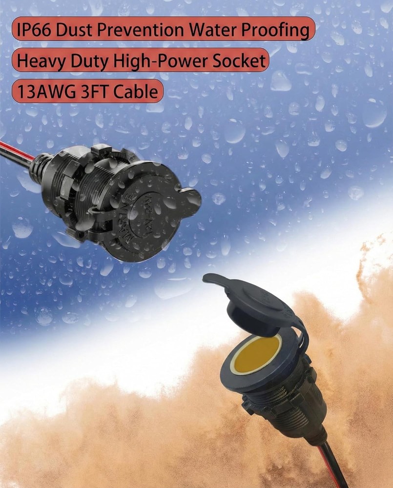 3FT 12V Fixed Thread Cigarette Lighter Socket Extension Cable, 12V Waterproof Ou