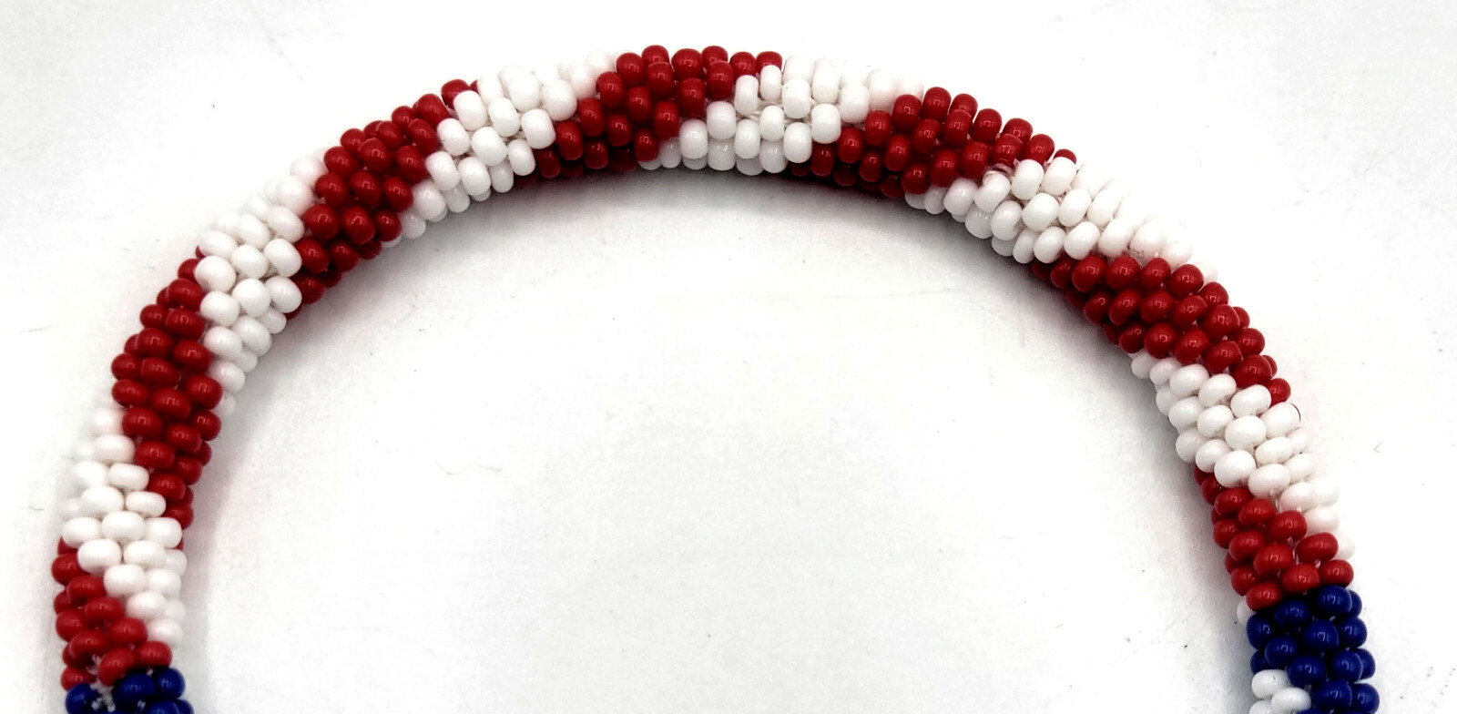 Set of 2 Patriotic USA Flag Crochet Glass Bracelets, Red White Blue