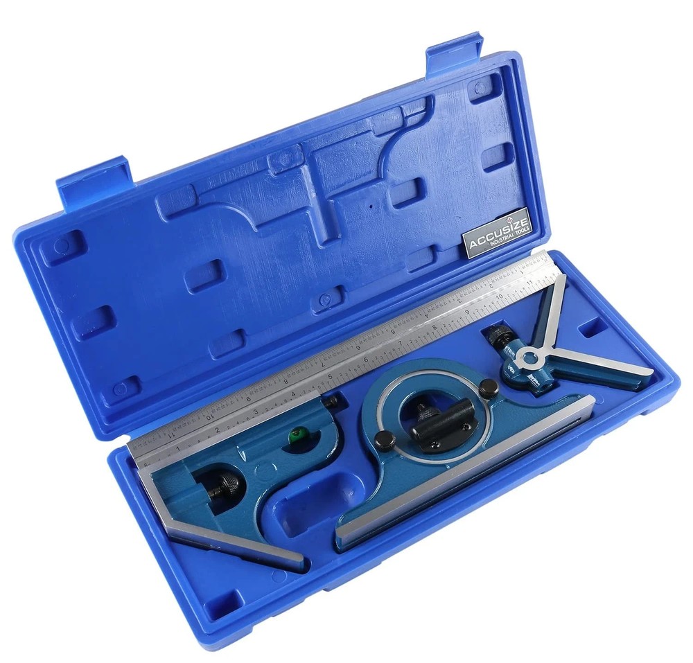 Accusize Industrial Tools 12'' 4 Combination Square Ruler Set 12" 4R, Chrome
