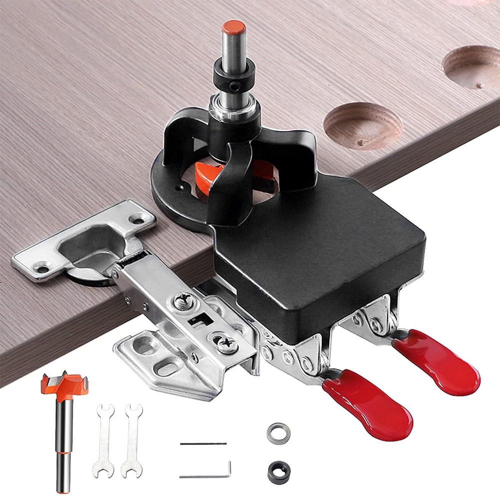 Concealed Positioning Hinge Hole Punch, 35Mm Door Hinge Jig with 2 Retaining Cli
