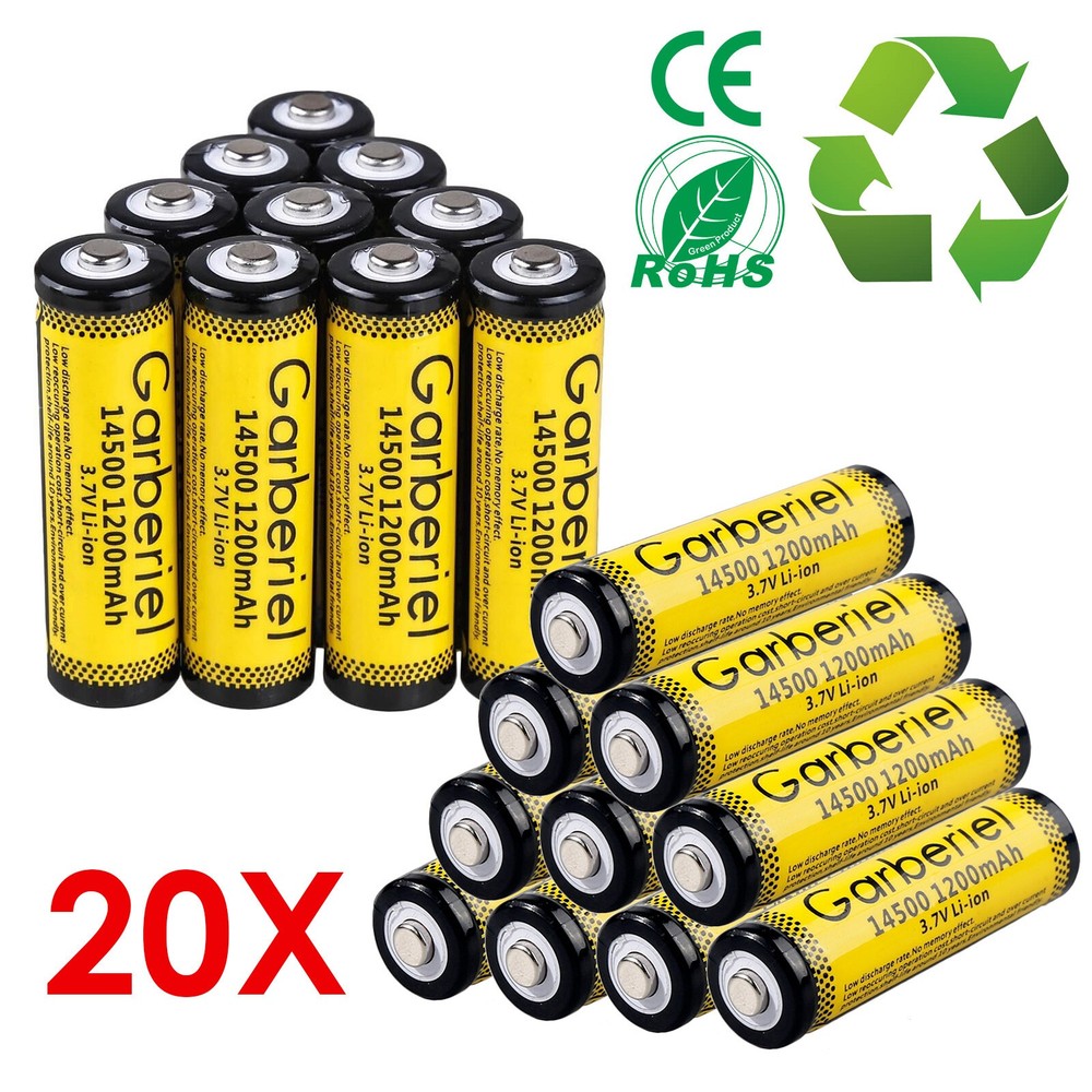 20PACK 3.7V 14500 Battery Rechargeable AA Lithium Batteries Cell for Flashlight