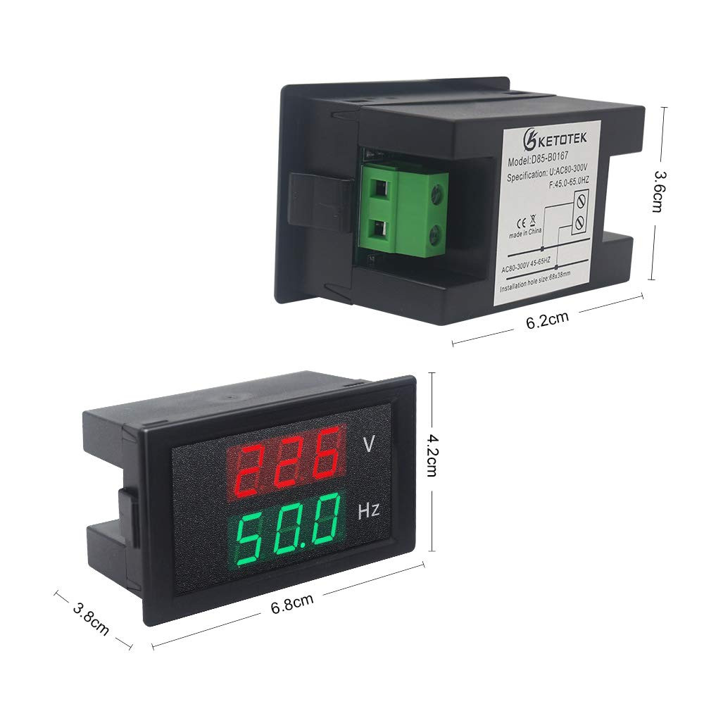 KETOTEK Digital AC Voltmeter Panel Mounting Meter AC80-300V Frequency Counter 45