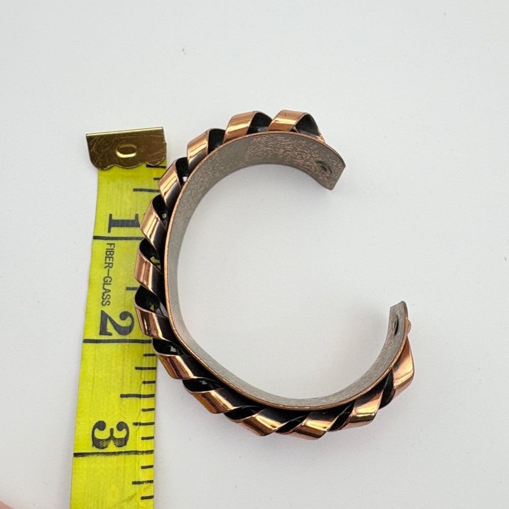 Vintage Copper & Black Woven Chain Cuff Bracelet Adjustable Boho Chic Statement