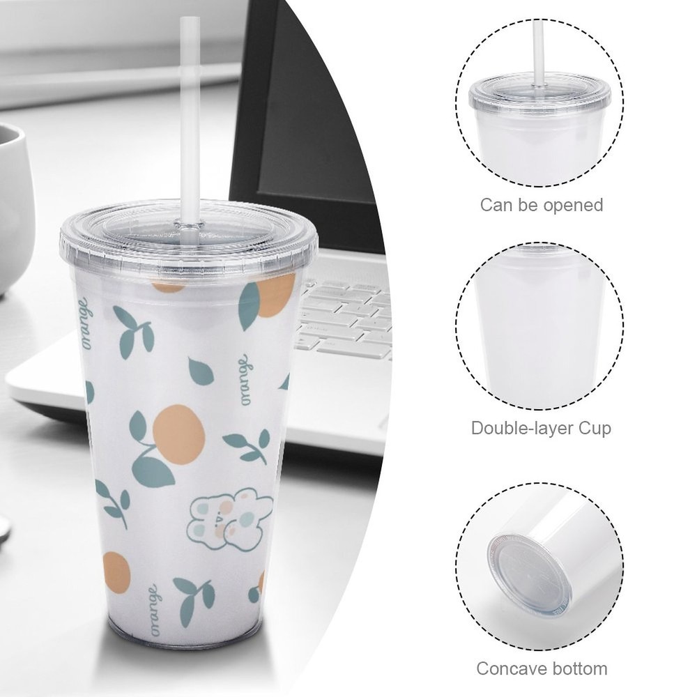 Fruit Air Straw cup Plastic Double Layer Straw Cup Niche Customized Water Cup