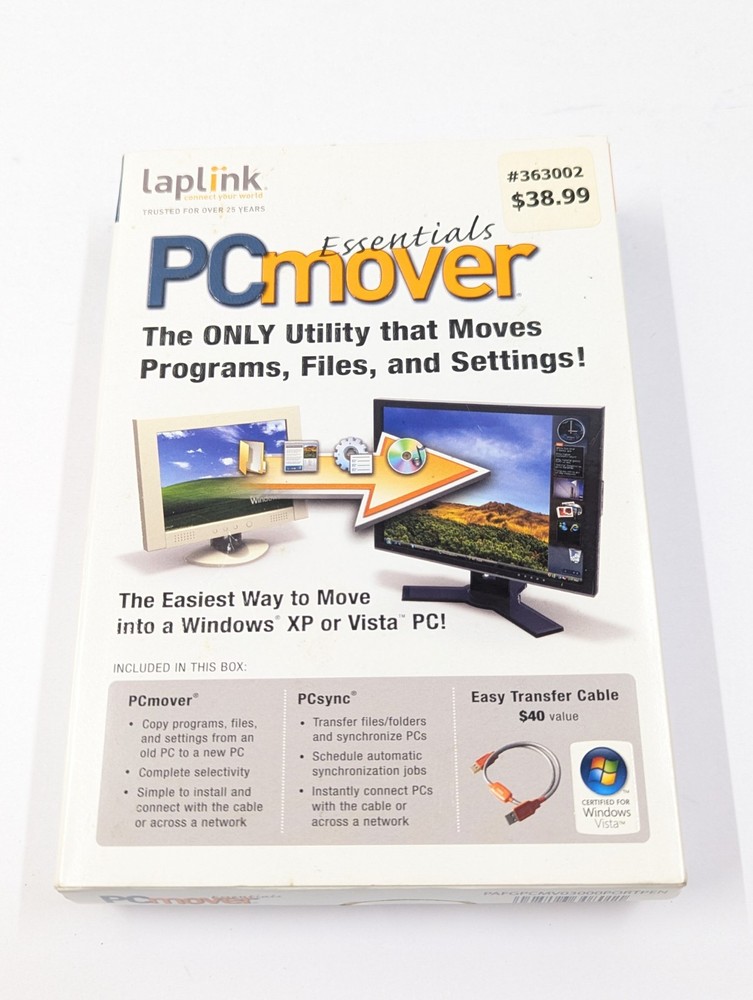 Laplink PC Mover Essentials (CD, Transfer Cable, Quick Start Guide) PCmover NEW