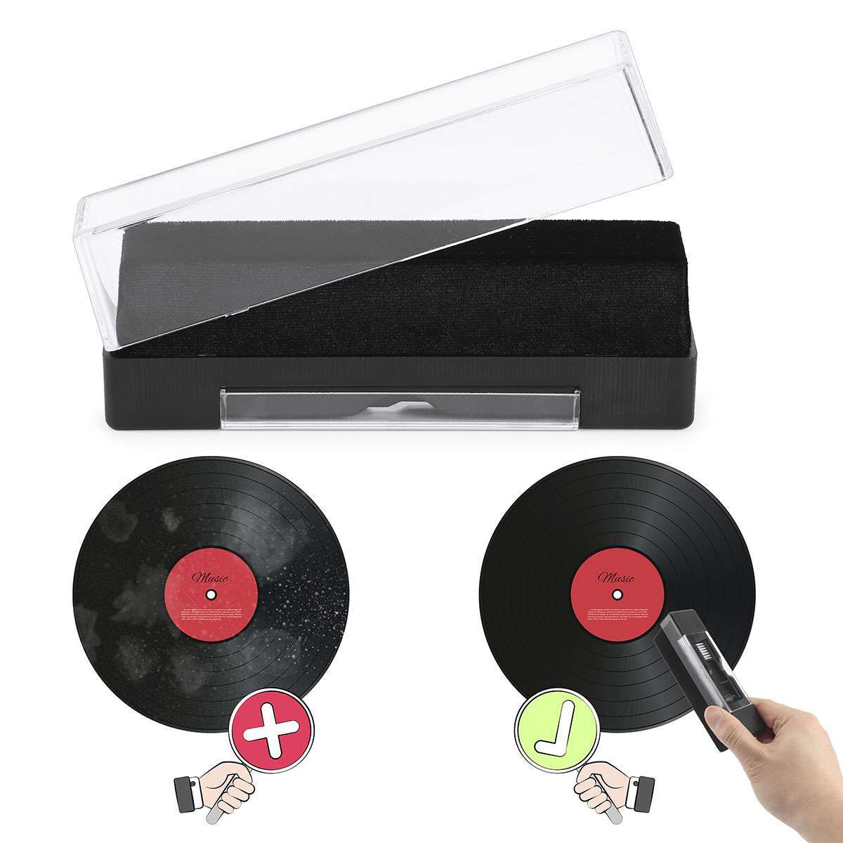3in1 Vinyl Record Cleaning Brush Set Stylus Velvet Anti-static Cleaner Tool Kit