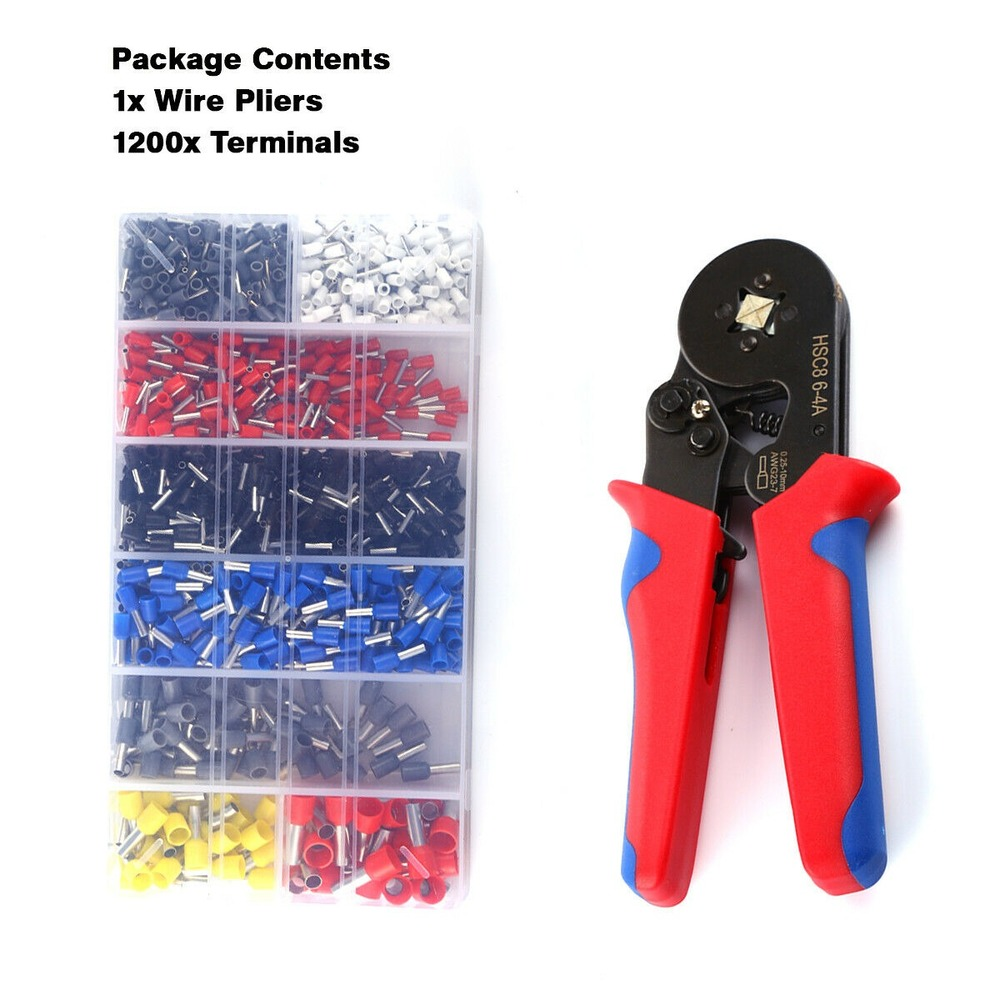 Crimping Tool Set Crimp Wire Plier Tools + 1200Pcs Wire Ferrule Terminals Kit US